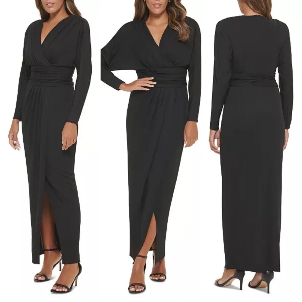 CALVIN KLEIN Ruched Jersey-Knit Gown Size 4 - Picture 2 of 7
